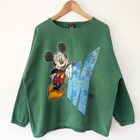 Vintage Mickey Mouse 90s Waffle Sweatshirt (L)