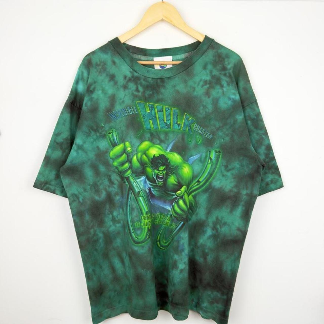 Vintage 1999 Incredible Hulk Coaster Islands of Adventure Green T Shirt (XL)