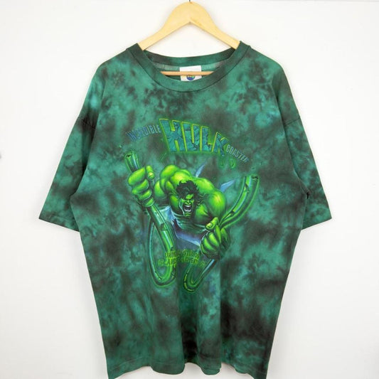 Vintage 1999 Incredible Hulk Coaster Islands of Adventure Green T Shirt (XL)