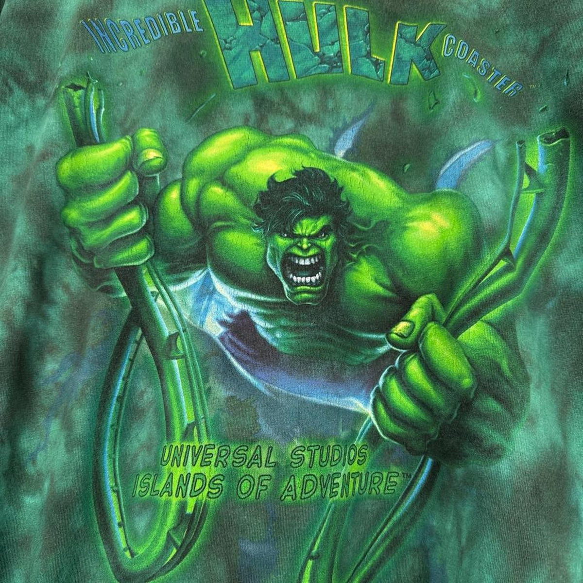 Vintage 1999 Incredible Hulk Coaster Islands of Adventure Green T Shirt (XL)
