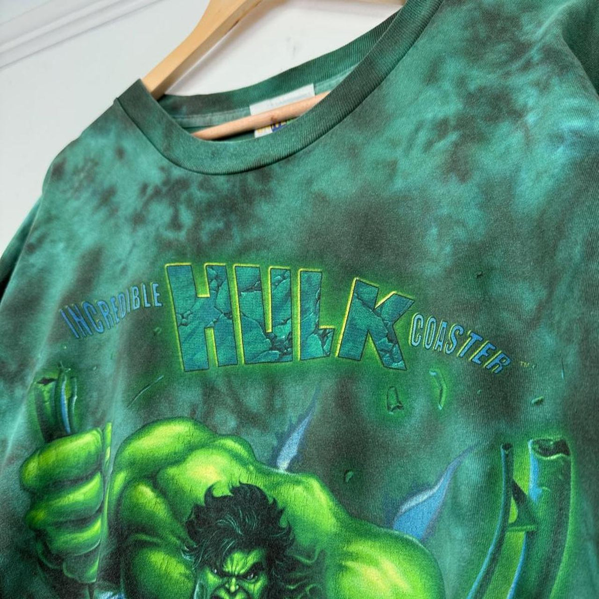 Vintage 1999 Incredible Hulk Coaster Islands of Adventure Green T Shirt (XL)