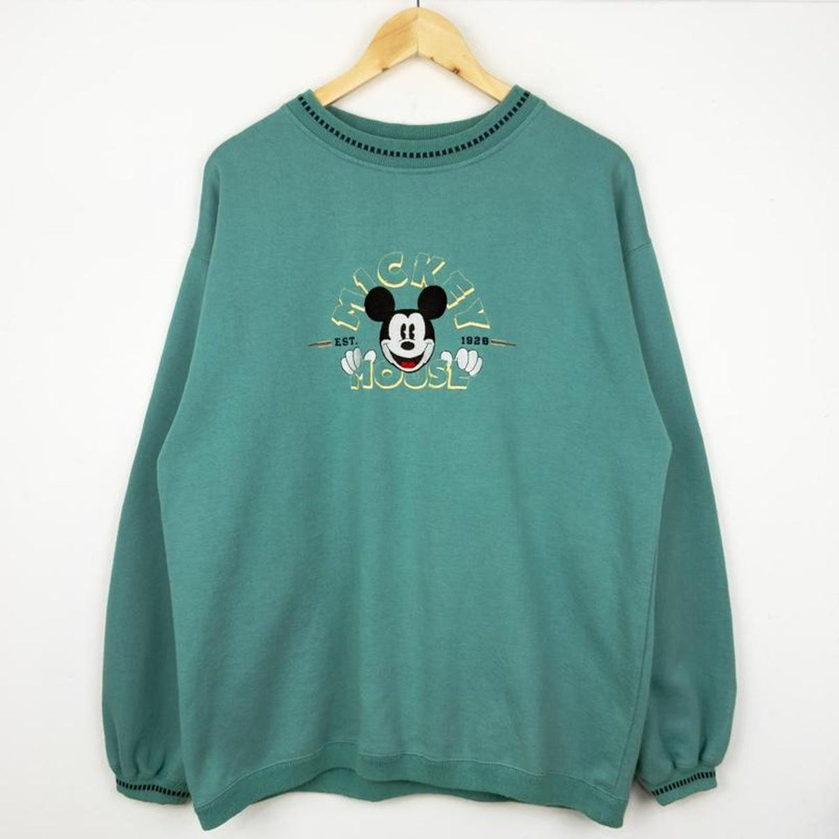Vintage 90s Mickey Mouse Embroidered Green Sweatshirt (L)