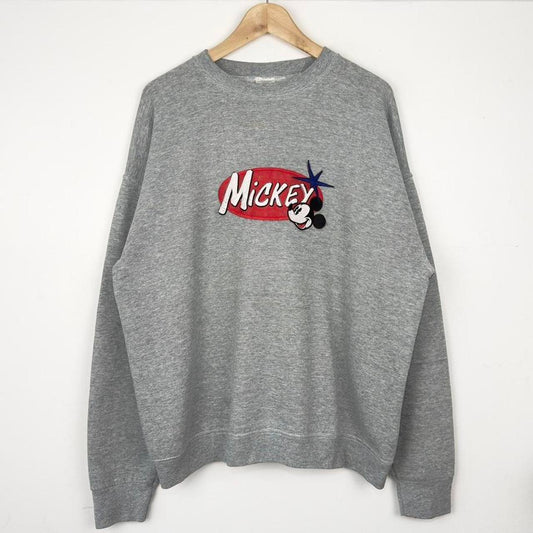 Vintage 90s Mickey & Co Patch Grey Sweatshirt (XL)