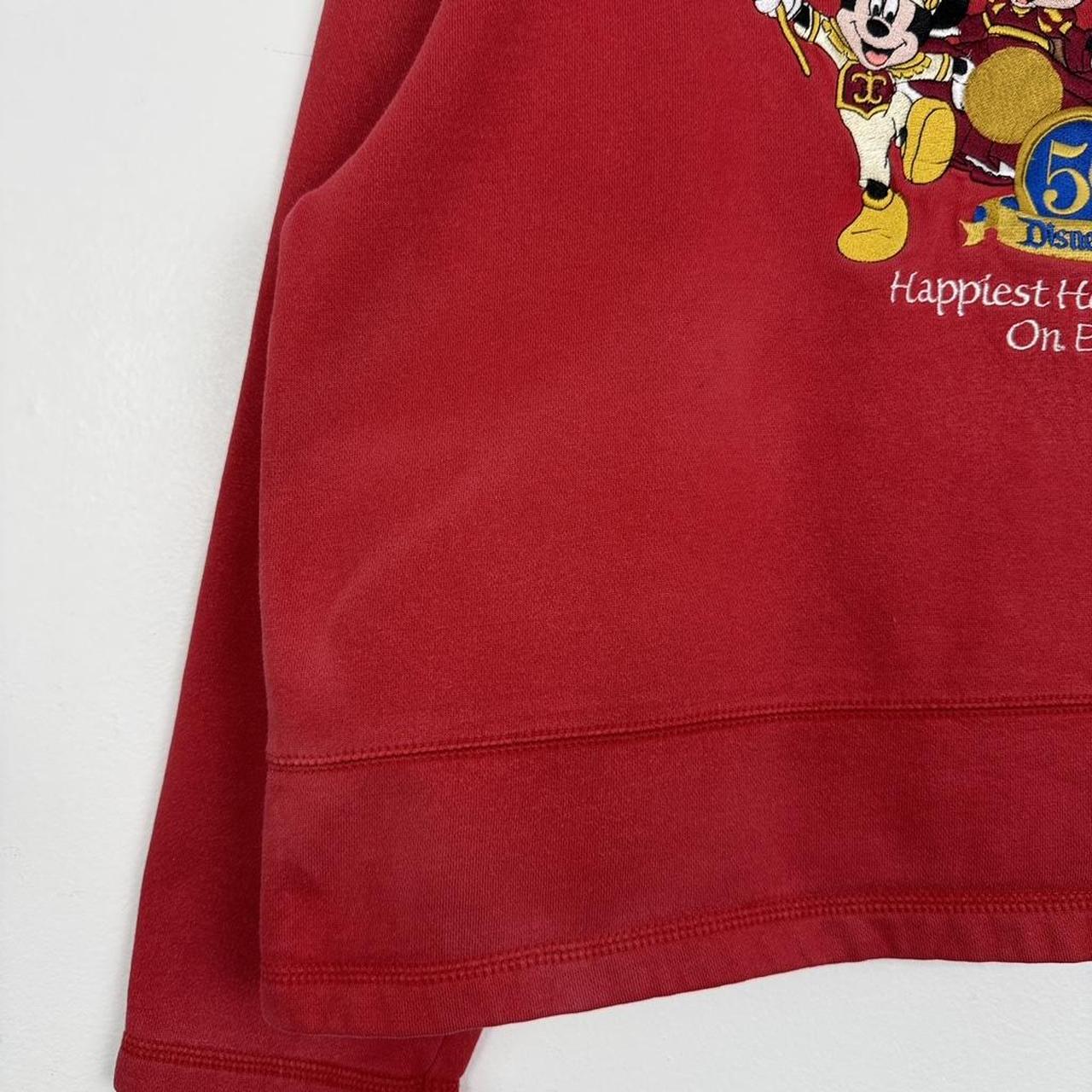 Vintage 2005 Mickey & Friends Disneyland 50th Anniversary Embroidered Cropped Red Sweatshirt (L)