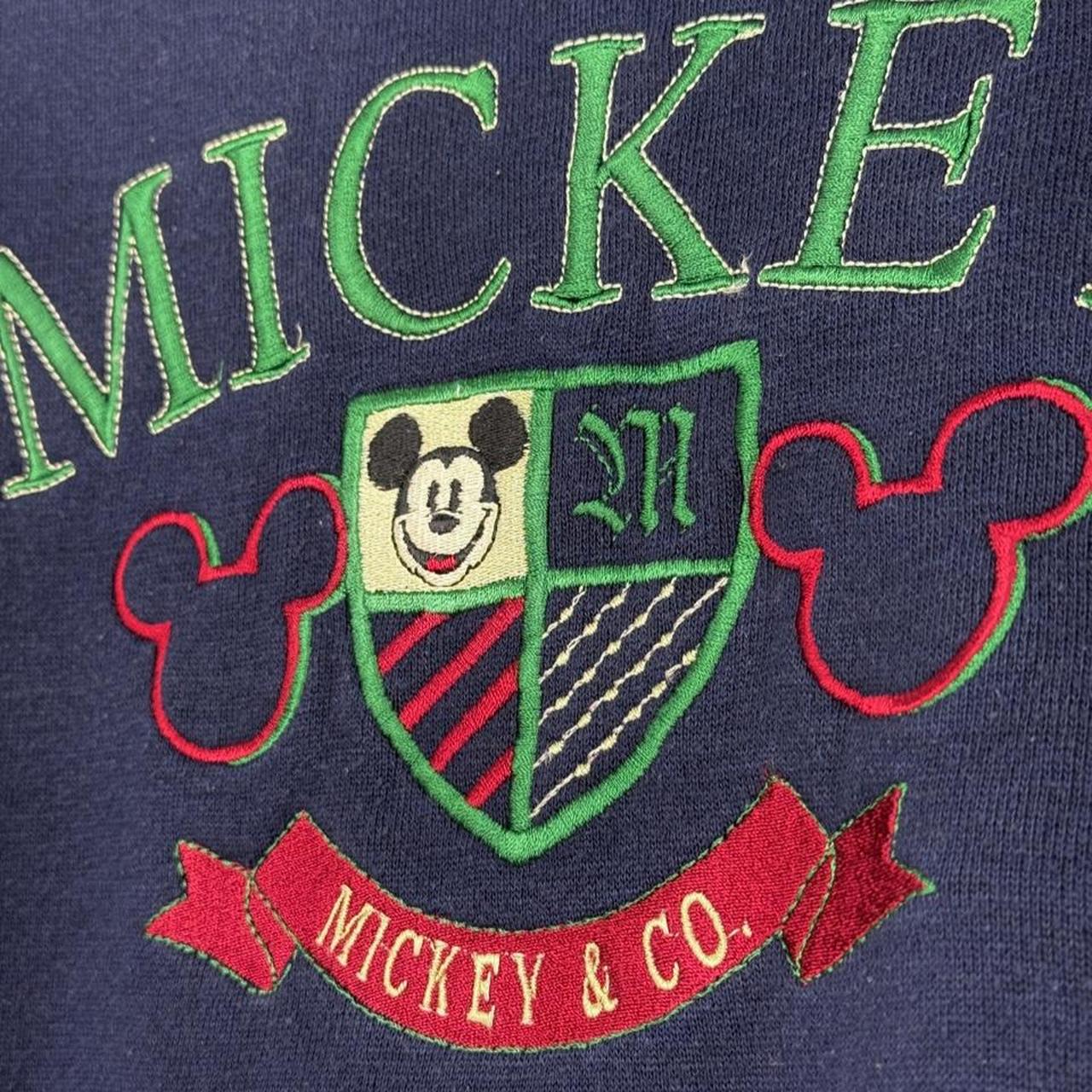 Vintage 90s Mickey Mouse Crest Embroidered Navy Sweatshirt (XL)