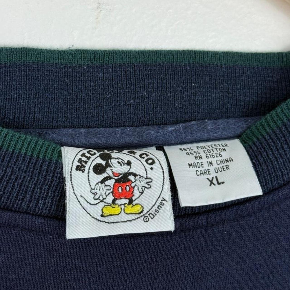 Vintage 90s Mickey Mouse Crest Embroidered Navy Sweatshirt (XL)