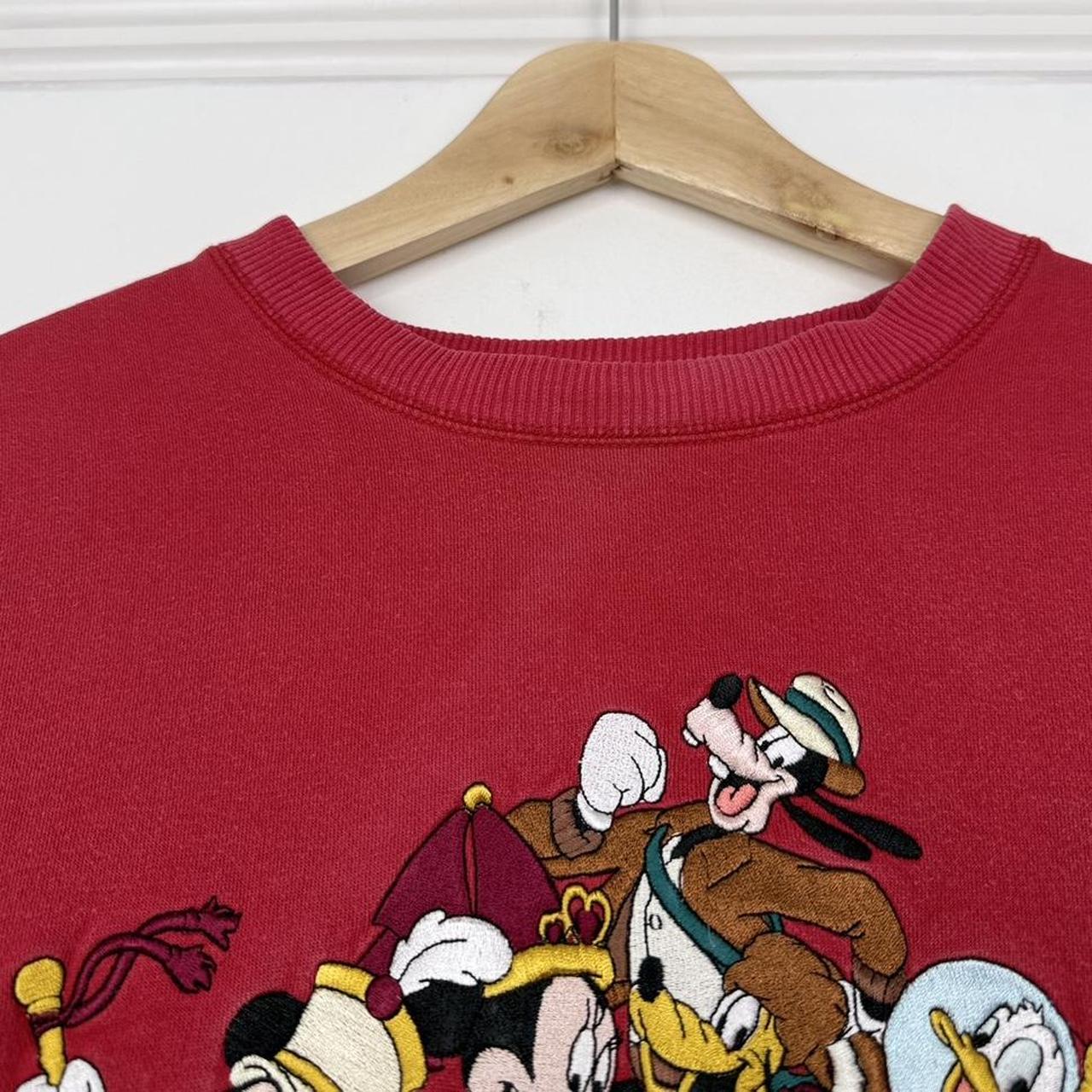 Vintage 2005 Mickey & Friends Disneyland 50th Anniversary Embroidered Cropped Red Sweatshirt (L)