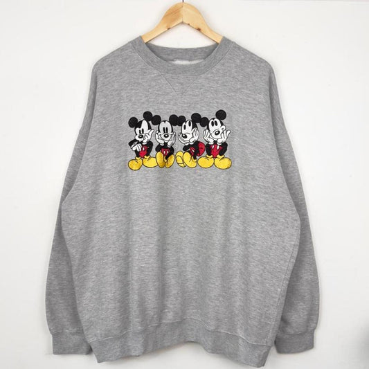 Vintage 90s Sitting Mickey Embroidered Grey Sweatshirt (XXL)