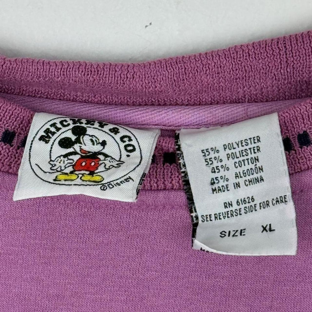 Vintage 90s Mickey Mouse Embroidered Purple Pink Sweatshirt (L/XL)