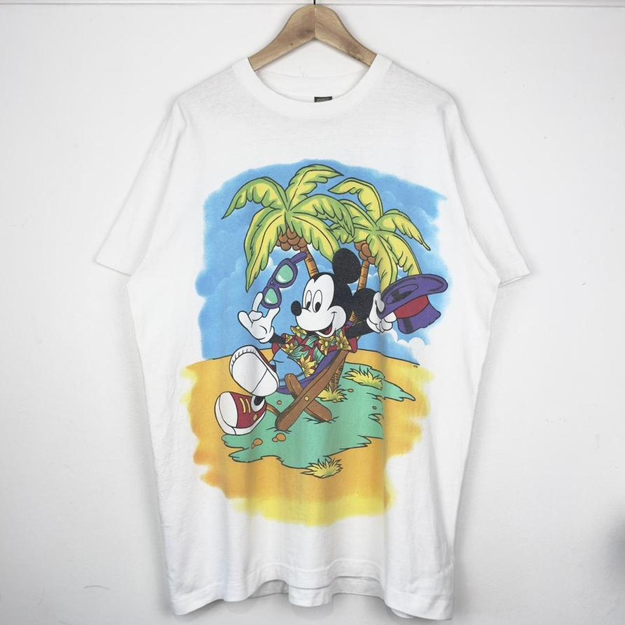 Vintage 90s Mickey Mouse Summer Island White T Shirt (XL)