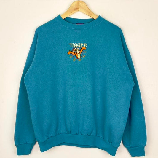 Vintage 90s Tigger Embroidered Pooh 100 Acre Collection Blue Sweatshirt (L)