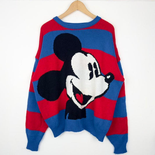 Vintage Mickey Mouse Striped 90s Knitwear Jumper (L)