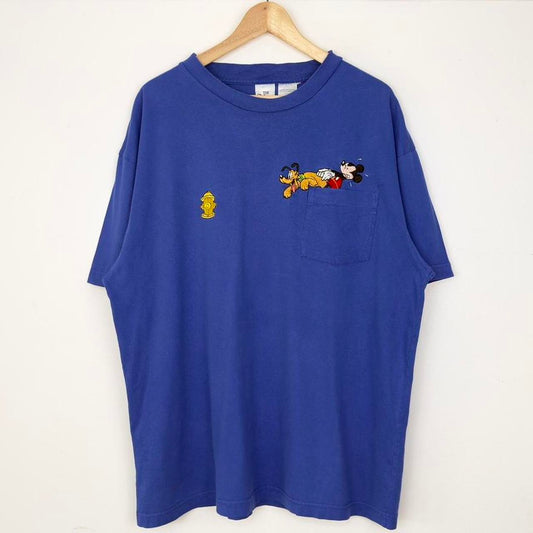 Vintage Mickey & Pluto Disney Store 90s Pocket T Shirt (XL)