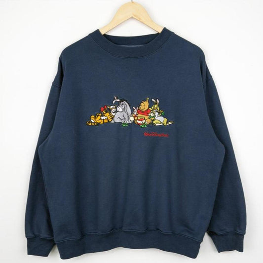 Vintage 90s Walt Disney World Pooh & Friends Embroidered Navy Sweatshirt (L)