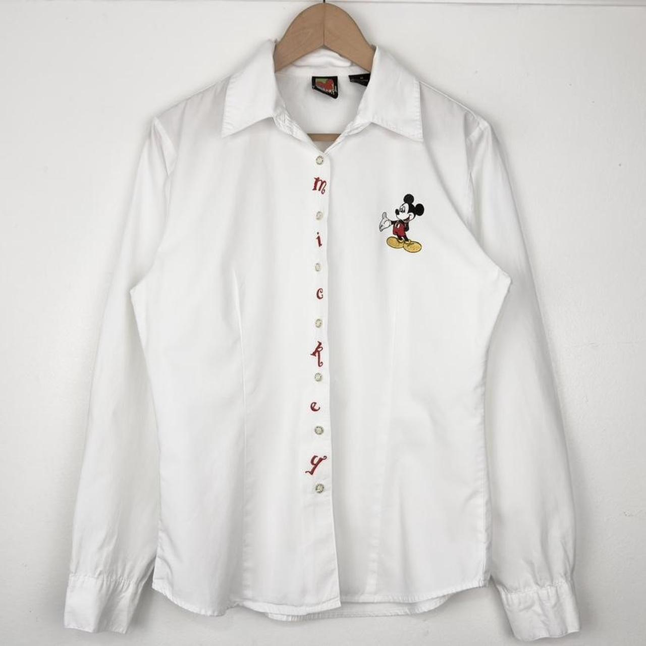 Vintage Mickey Mouse Spell Out 90s Button Up Shirt (Women's M)