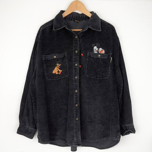 Vintage Mickey & Pluto Apple Basket Embroidered 90s Corduroy Shirt (XL)