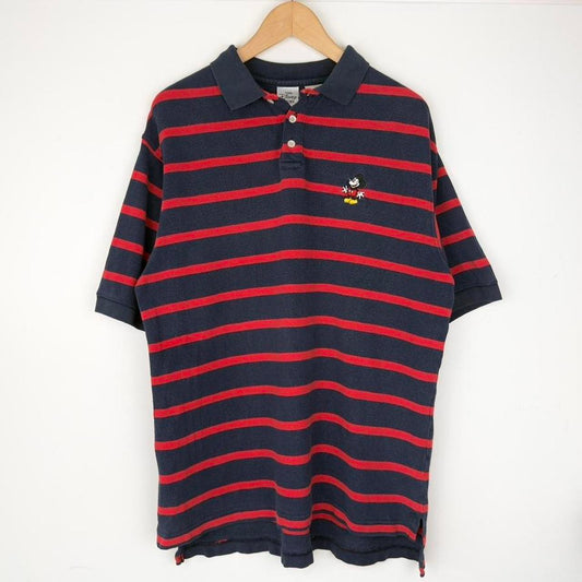 Vintage Mickey Mouse Striped 90s Polo Shirt (M)