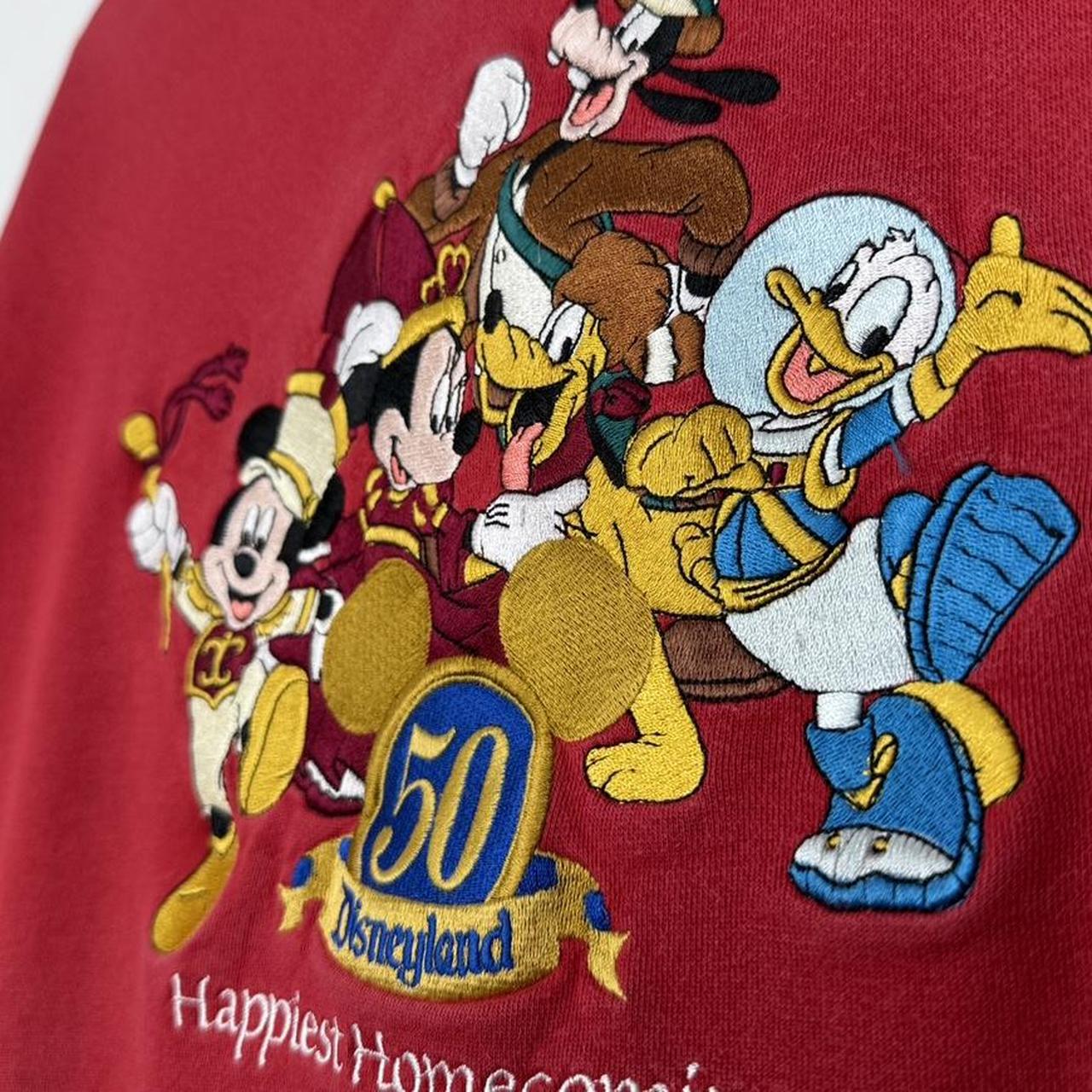 Vintage 2005 Mickey & Friends Disneyland 50th Anniversary Embroidered Cropped Red Sweatshirt (L)