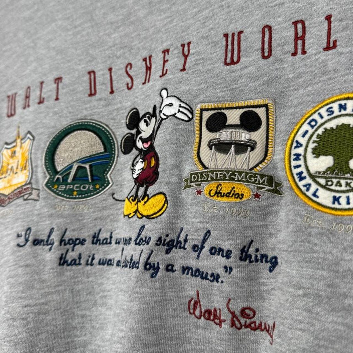 Vintage 00s Walt Disney World Emblems Embroidered Grey Sweatshirt (XL)