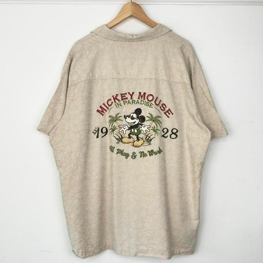 Disney Mickey Mouse in Paradise Embroidered Hawaiian Shirt (XXL)