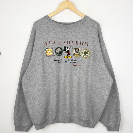 Vintage 00s Walt Disney World Emblems Embroidered Grey Sweatshirt (XL)