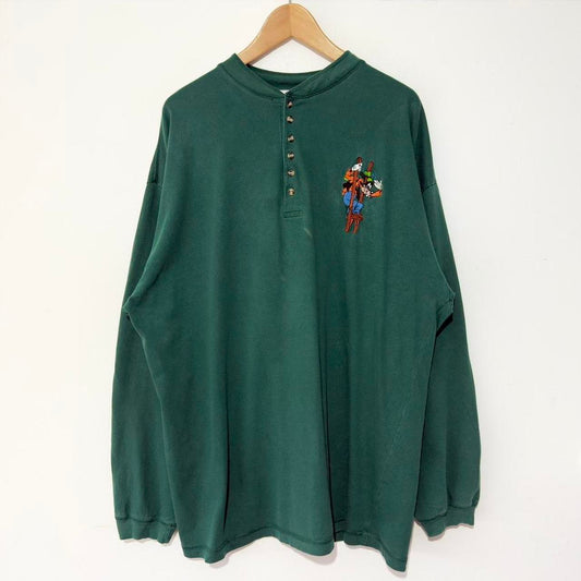 Vintage Goofy Embroidered Henley 90s Long Sleeve (XXL)