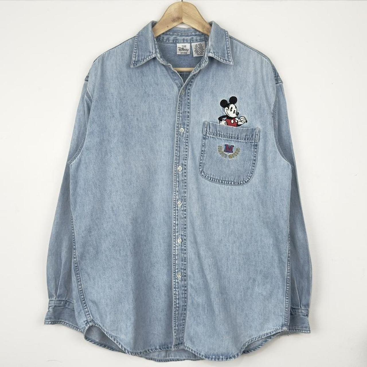 Vintage 90s Mickey Mouse Embroidered The Disney Store Blue Denim Shirt (M)