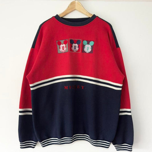 Vintage Mickey Mouse Embroidered 90s Striped Sweatshirt (L/XL)