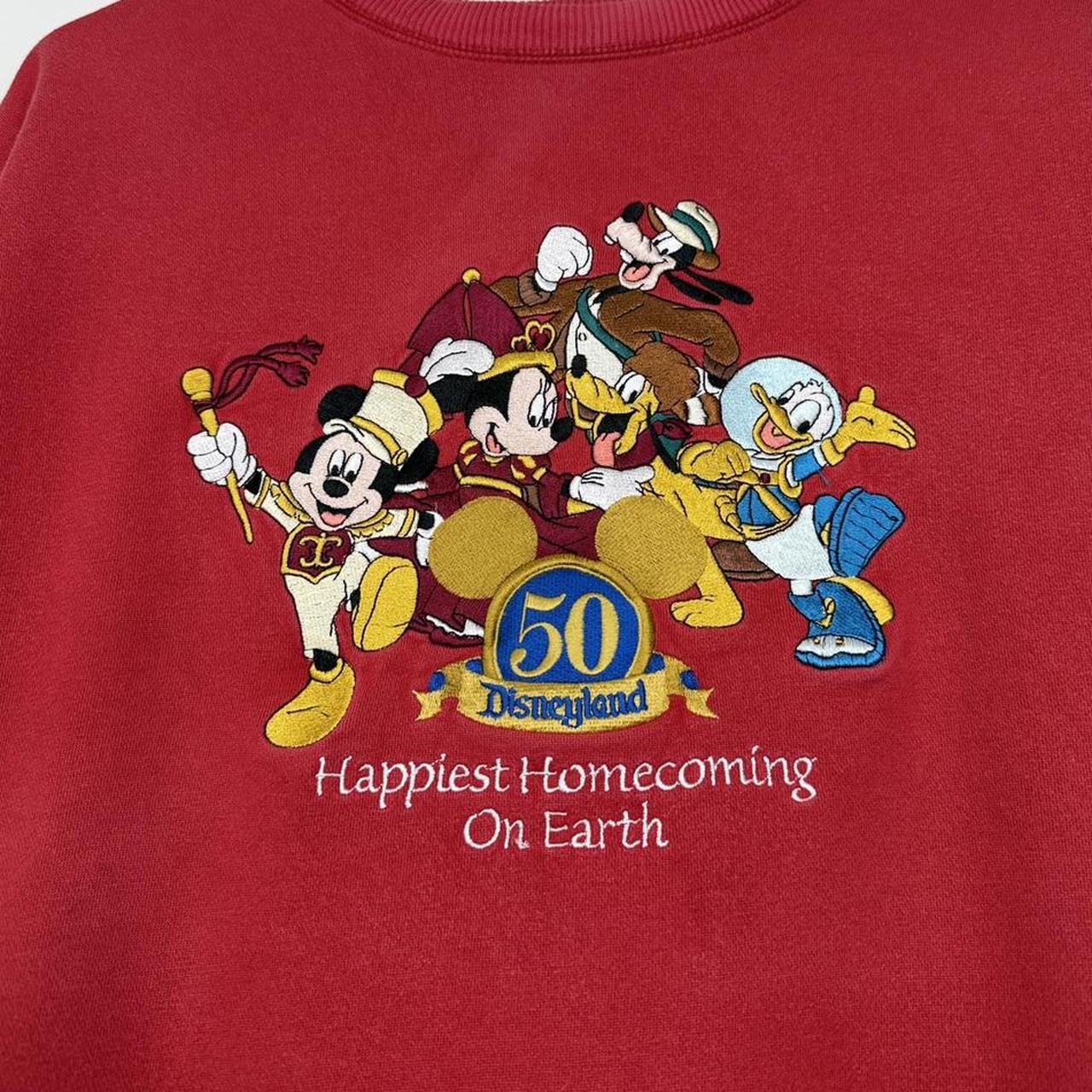 Vintage 2005 Mickey & Friends Disneyland 50th Anniversary Embroidered Cropped Red Sweatshirt (L)