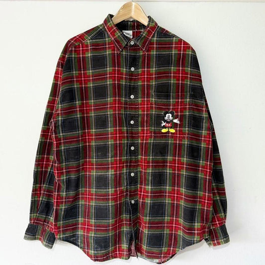 Vintage Mickey Mouse Embroidered Tartan 90s Button Shirt (L)