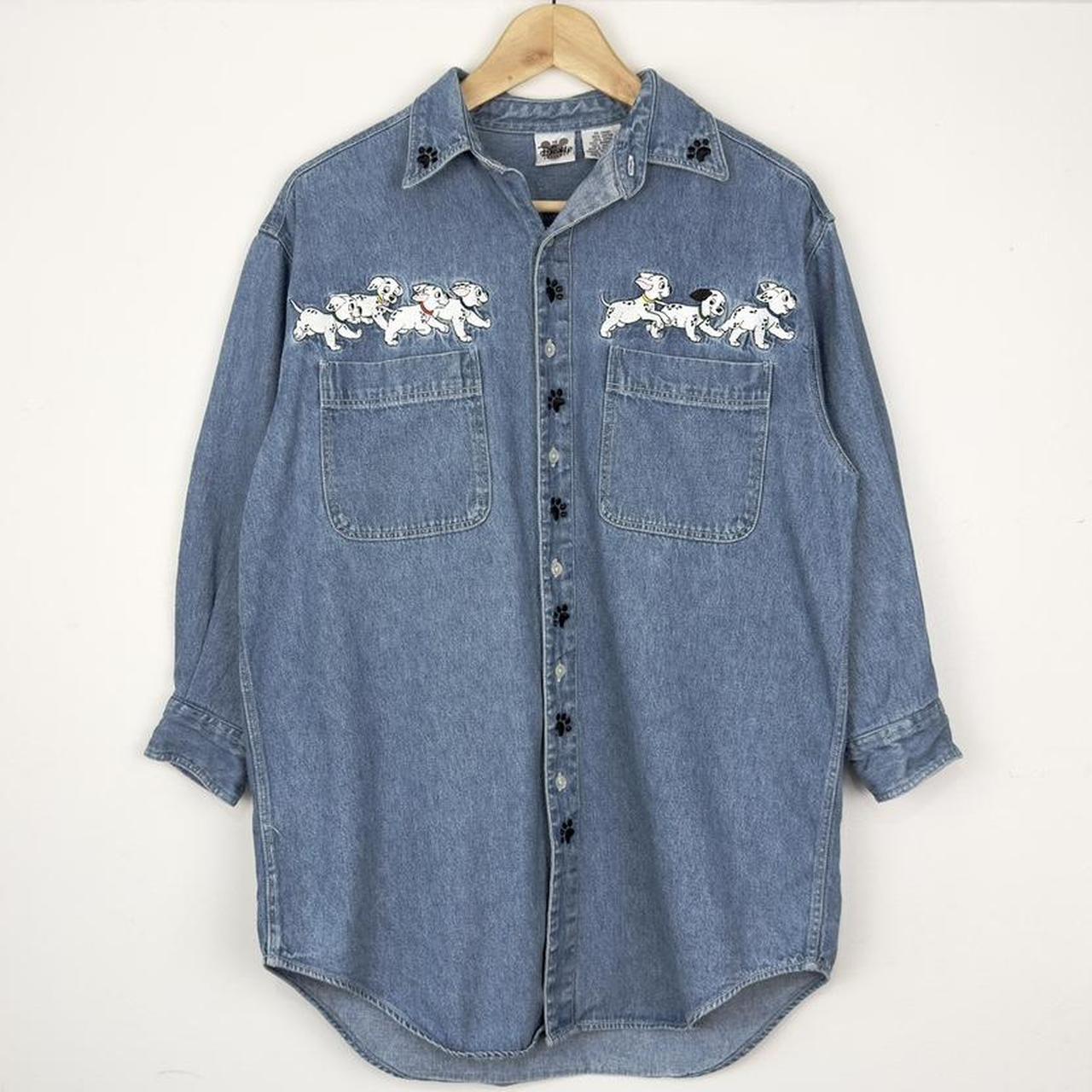 Vintage 90s 101 Dalmatians Embroidered The Disney Catalog Blue Denim Shirt (S)