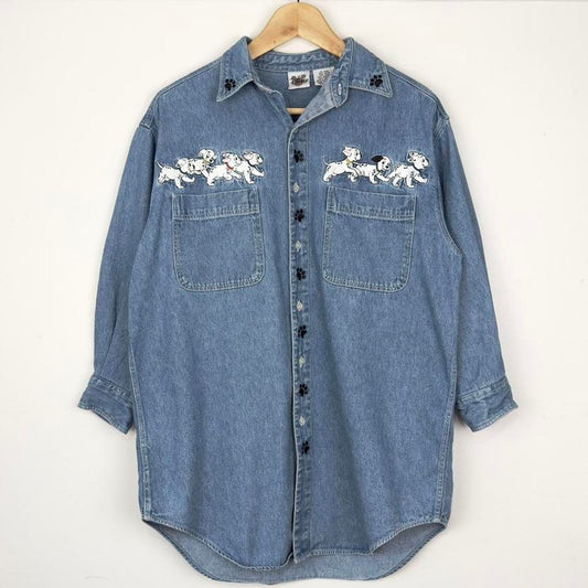 Vintage 90s 101 Dalmatians Embroidered The Disney Catalog Blue Denim Shirt (S)