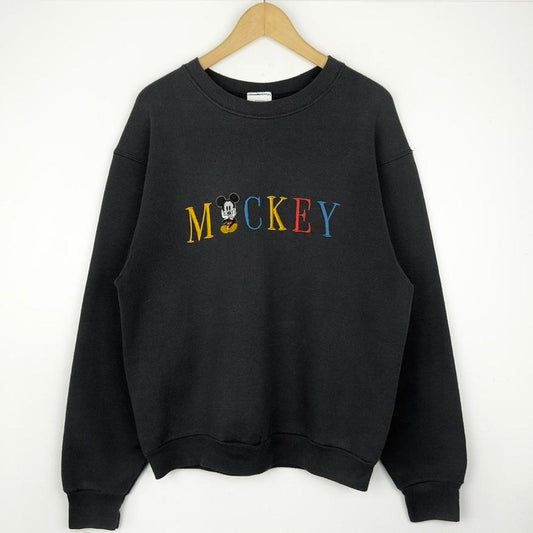 Vintage Mickey Embroidered Spell Out 90s Sweatshirt (M)