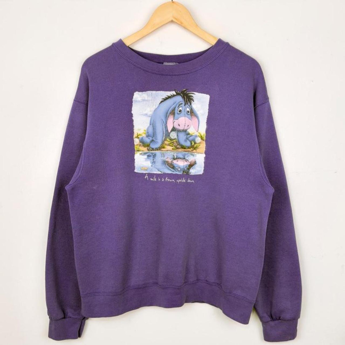 Vintage 00s Eeyore Smile Frown Upside Down Disney Purple Sweatshirt (M)