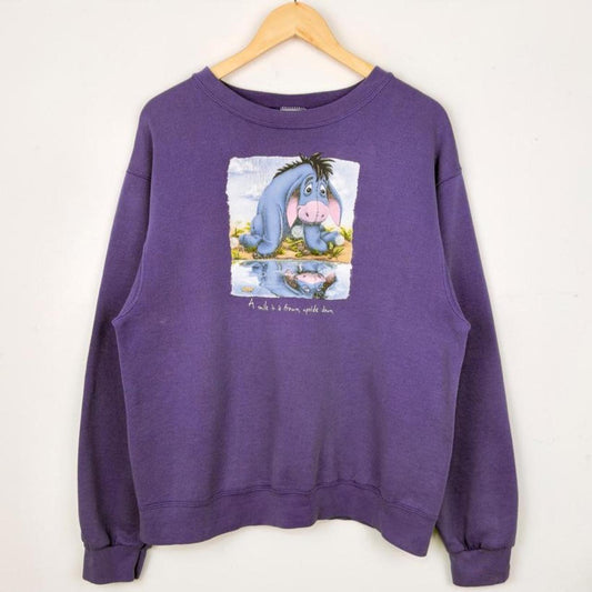 Vintage 00s Eeyore Smile Frown Upside Down Disney Purple Sweatshirt (M)
