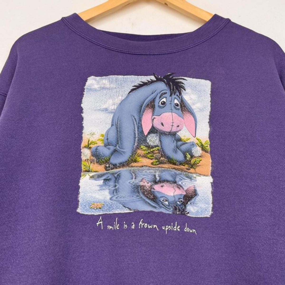 Vintage 00s Eeyore Smile Frown Upside Down Disney Purple Sweatshirt (M)