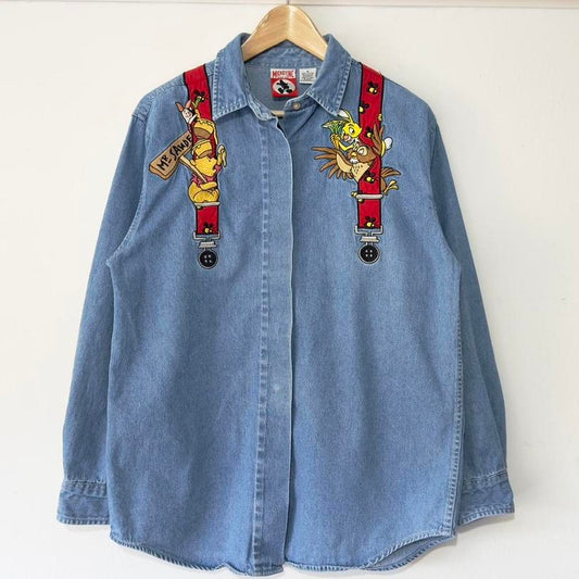 Vintage Pooh & Friends Embroidered 90s Denim Shirt (M)