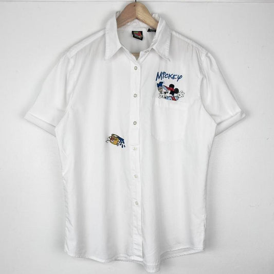 Vintage Painting Mickey Embroidered Mickey Unlimited 90s Short Sleeve Shirt (M)