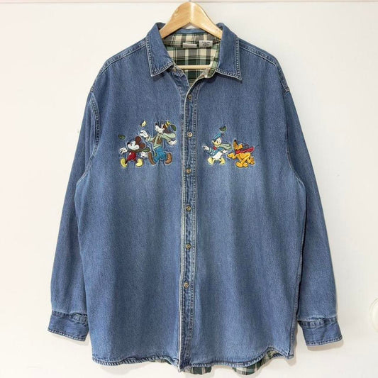 Vintage Mickey & Friends Embroidered 90s Denim Shirt (L)