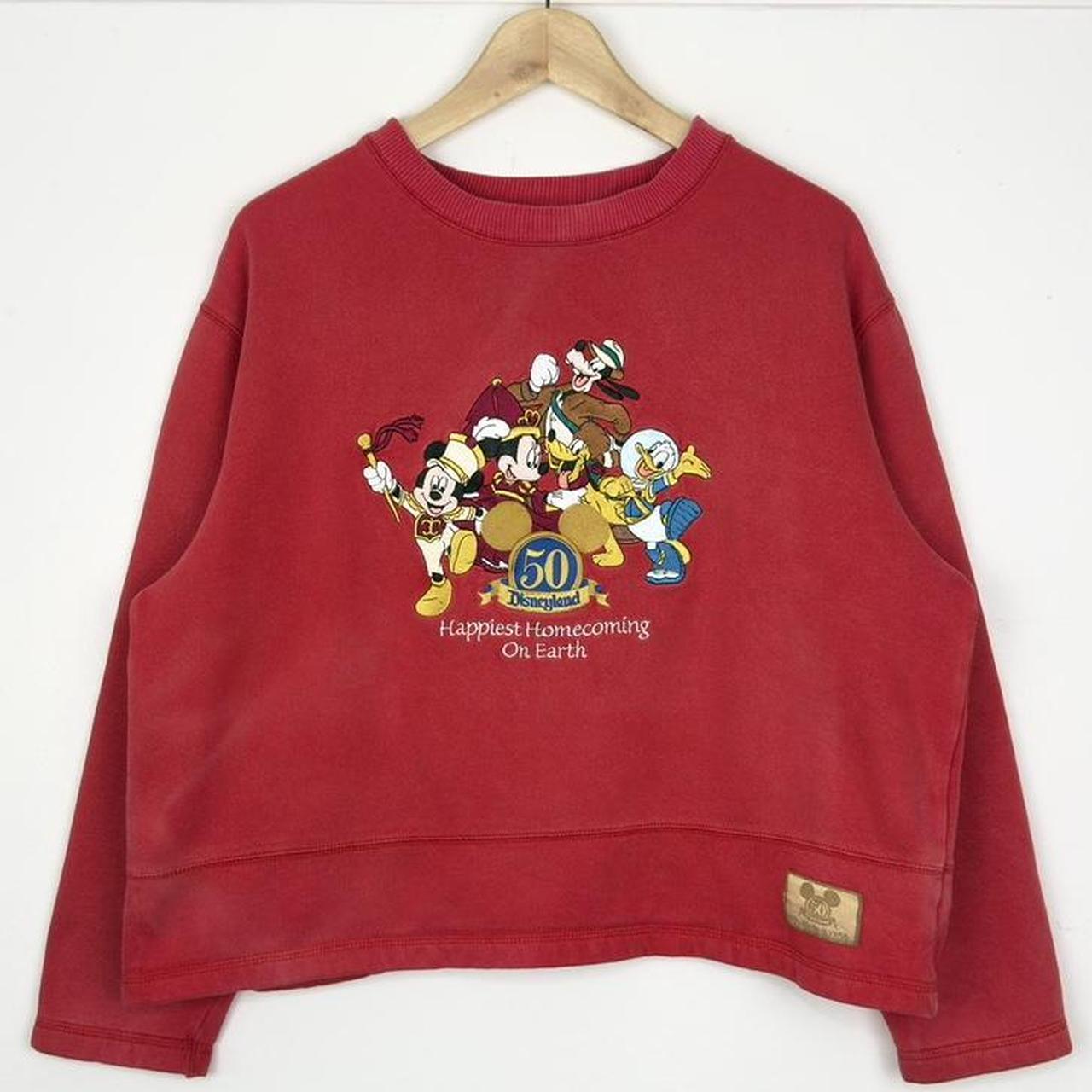 Vintage 2005 Mickey & Friends Disneyland 50th Anniversary Embroidered Cropped Red Sweatshirt (L)