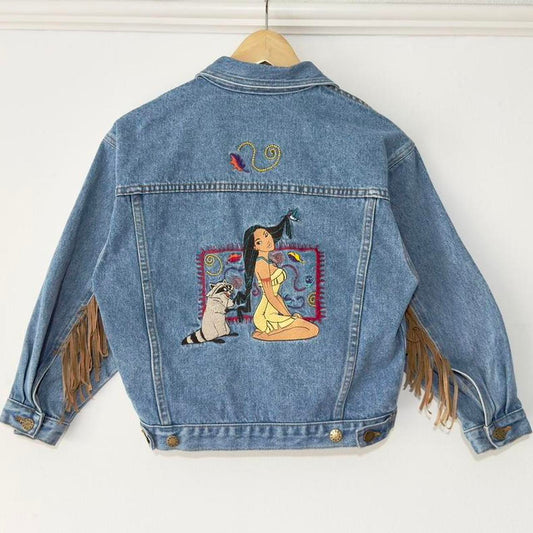 Vintage Pocahontas Embroidered Disney Store 90s Denim Jacket (Youth L)