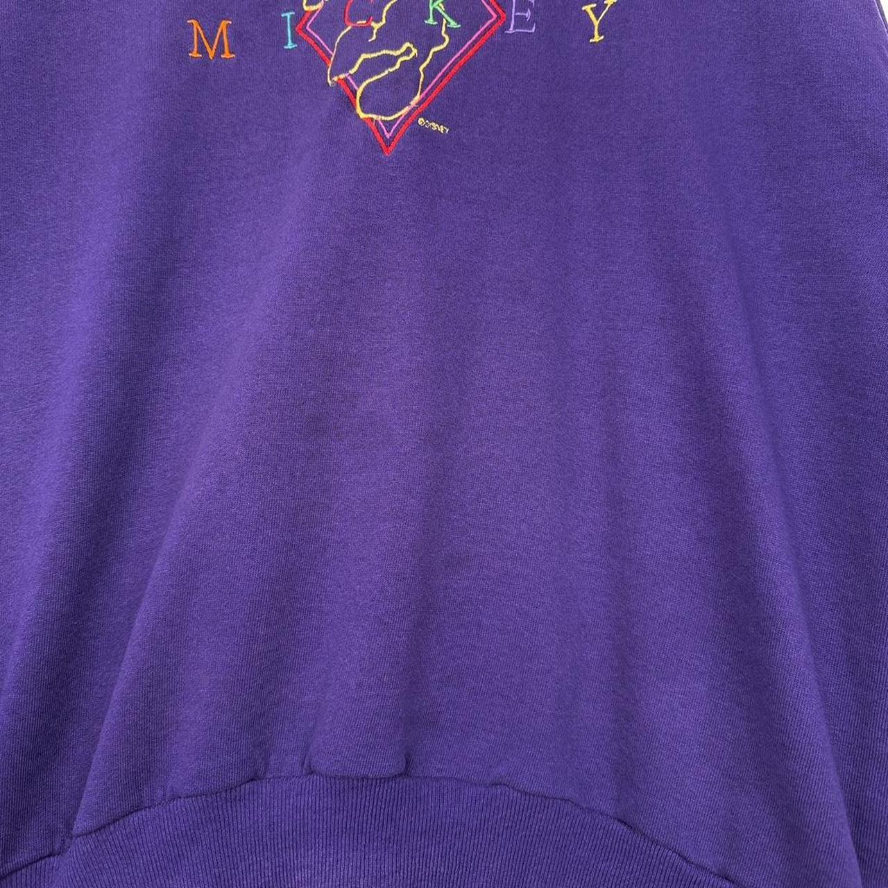 Vintage 90s Mickey Mouse Embroidered Distressed Purple Sweatshirt (L)