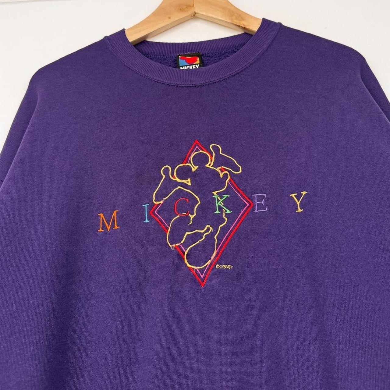 Vintage 90s Mickey Mouse Embroidered Distressed Purple Sweatshirt (L)
