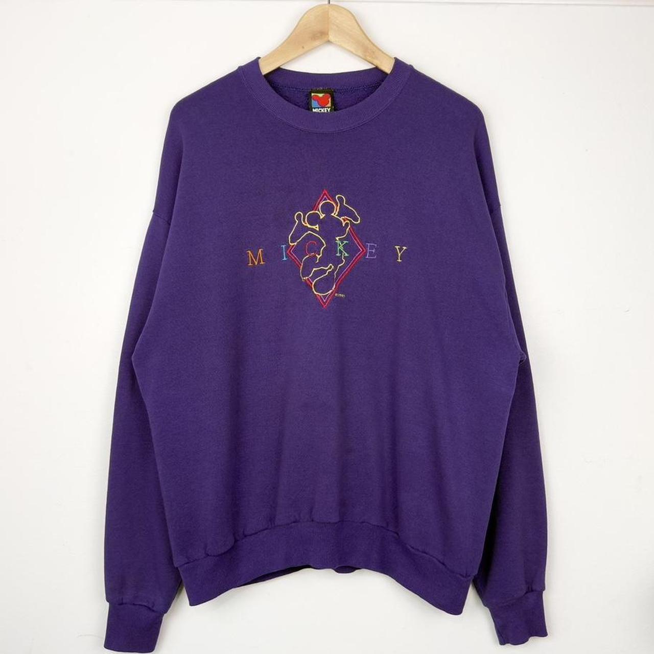 Vintage 90s Mickey Mouse Embroidered Distressed Purple Sweatshirt (L)