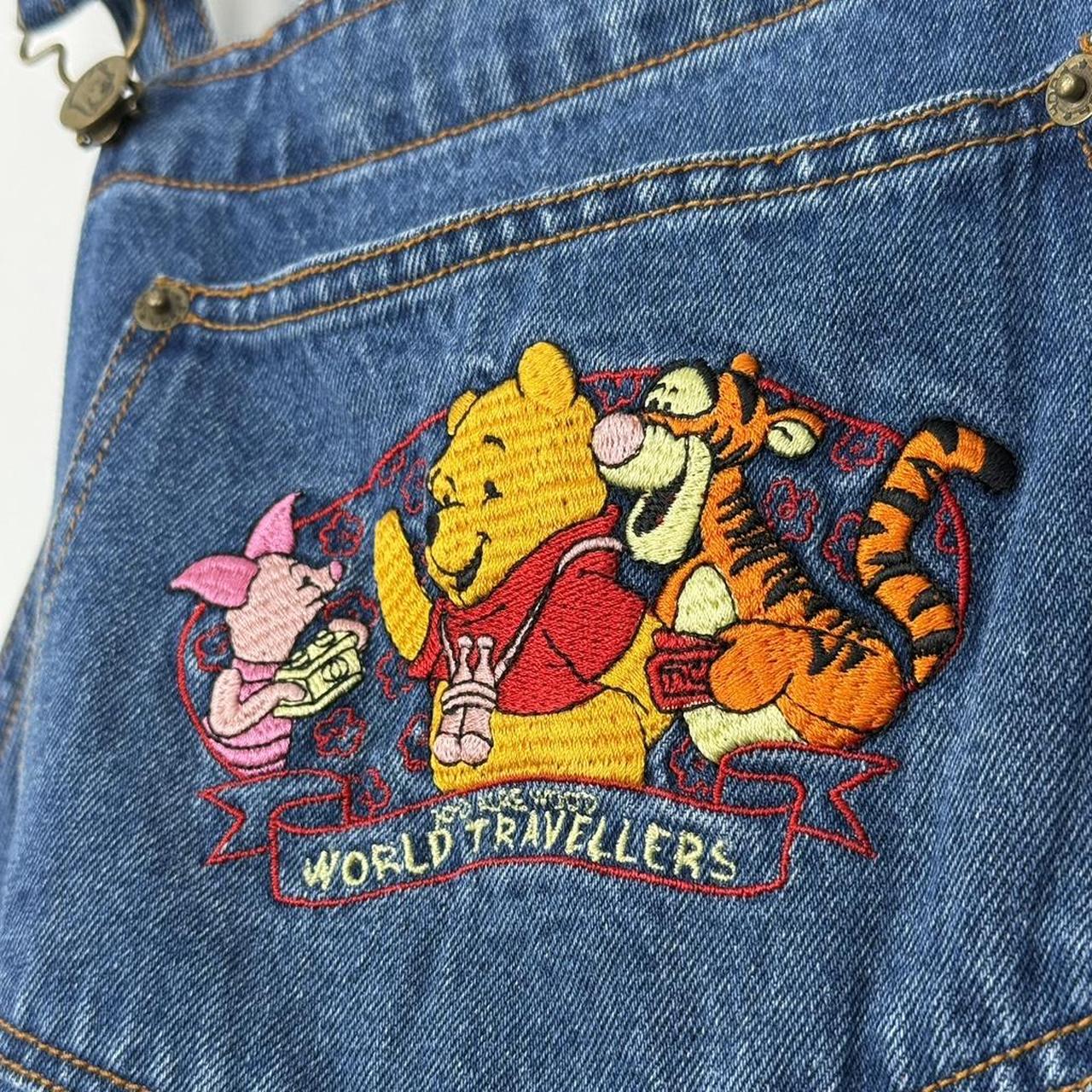 Vintage 90s Pooh & Friends World Travellers Embroidered Blue Denim Dungarees (L)