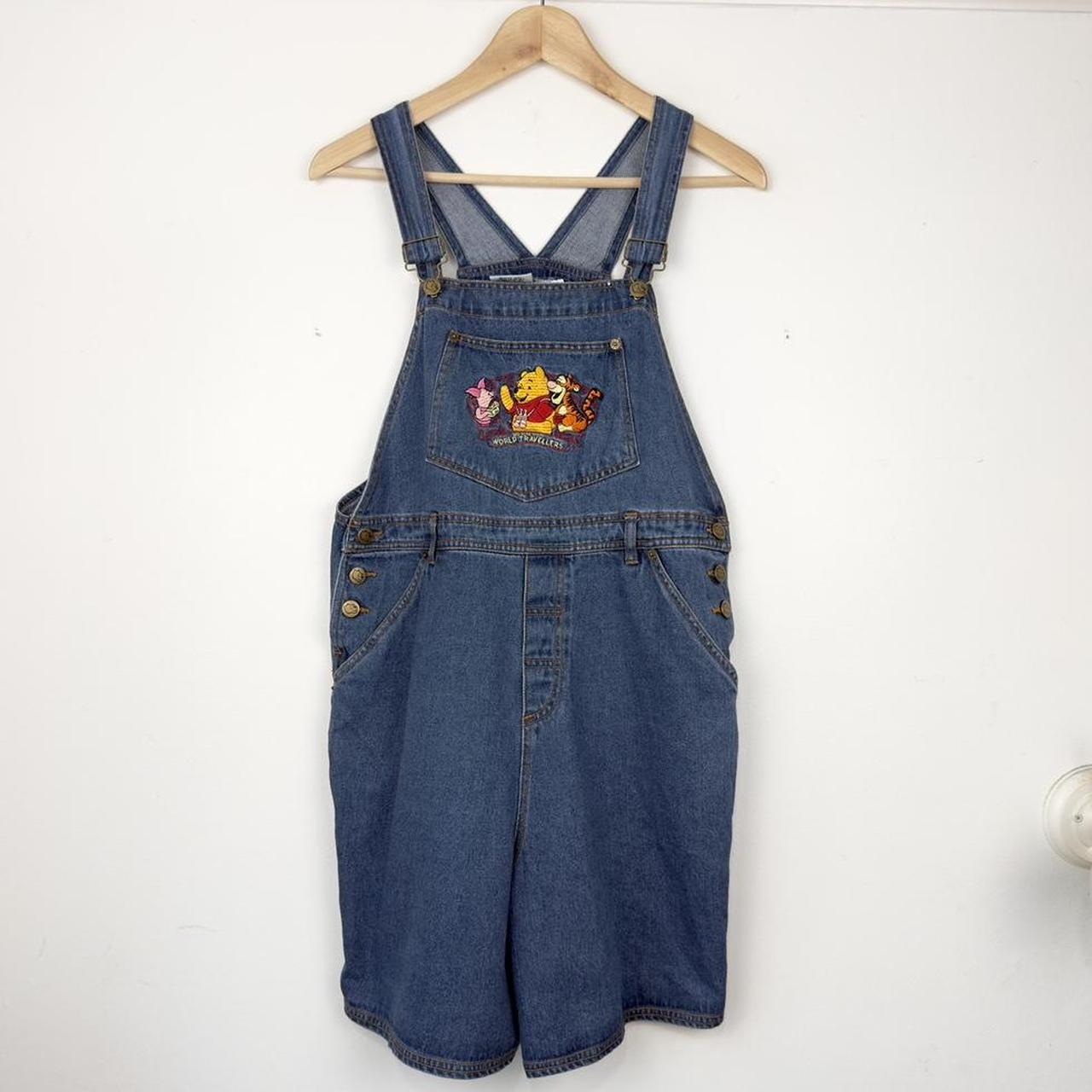 Vintage 90s Pooh & Friends World Travellers Embroidered Blue Denim Dungarees (L)