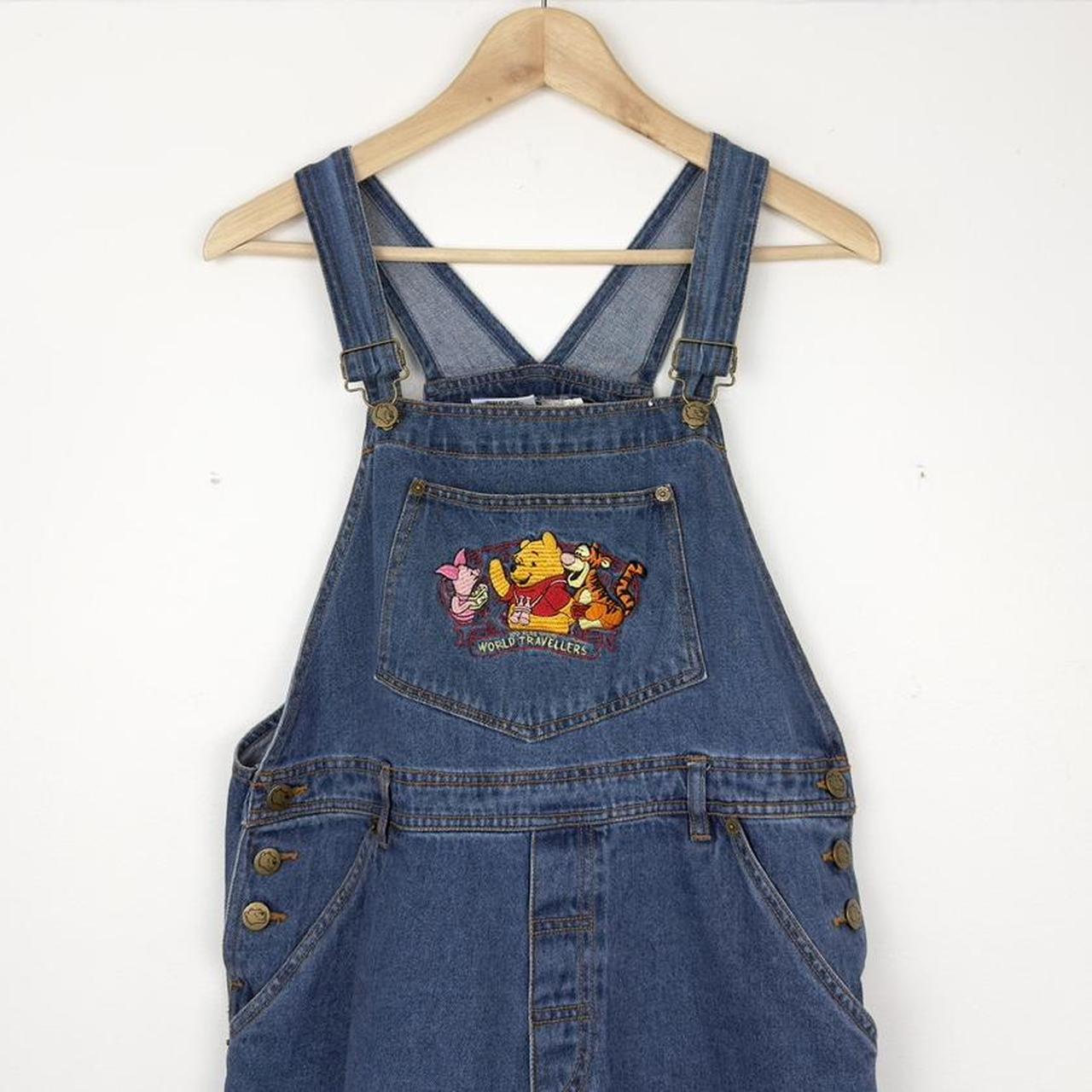 Vintage 90s Pooh & Friends World Travellers Embroidered Blue Denim Dungarees (L)