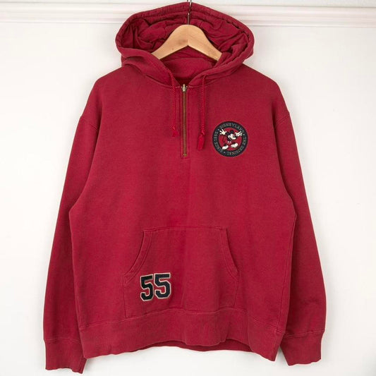 Disneyland Mickey Mouse Embroidered Red 00s Quarter Zip Hoodie (M)