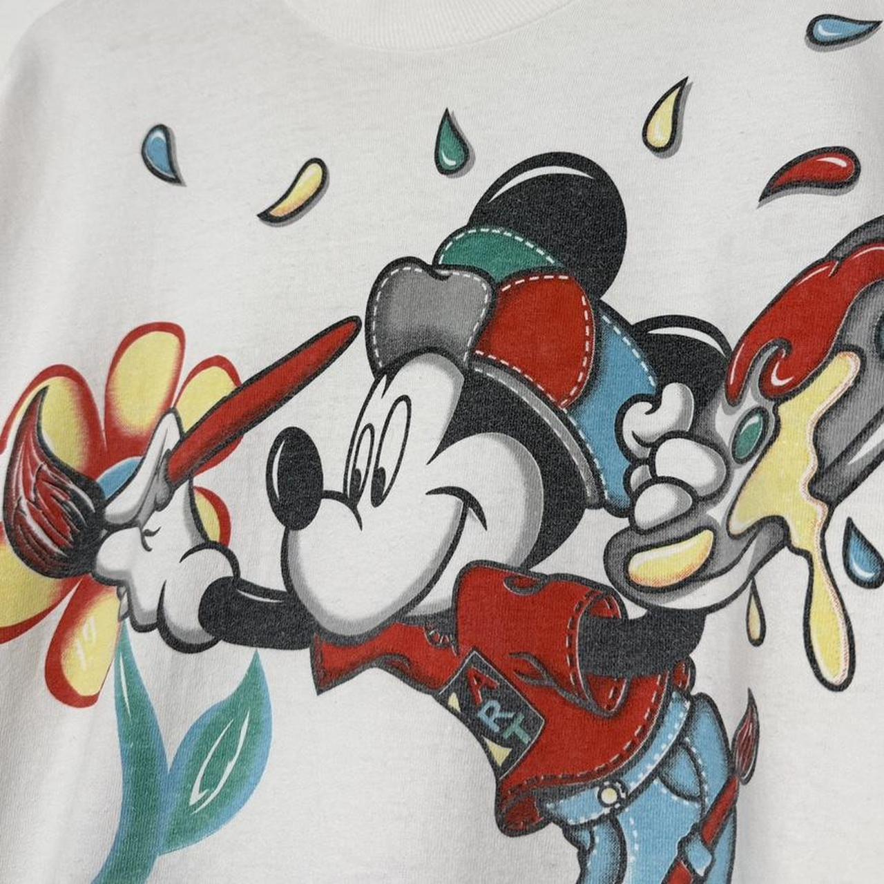 Vintage 90s Mickey Mouse Painting Flowers White T Shirt (L/XL)
