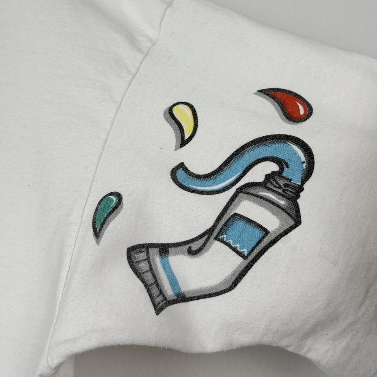 Vintage 90s Mickey Mouse Painting Flowers White T Shirt (L/XL)